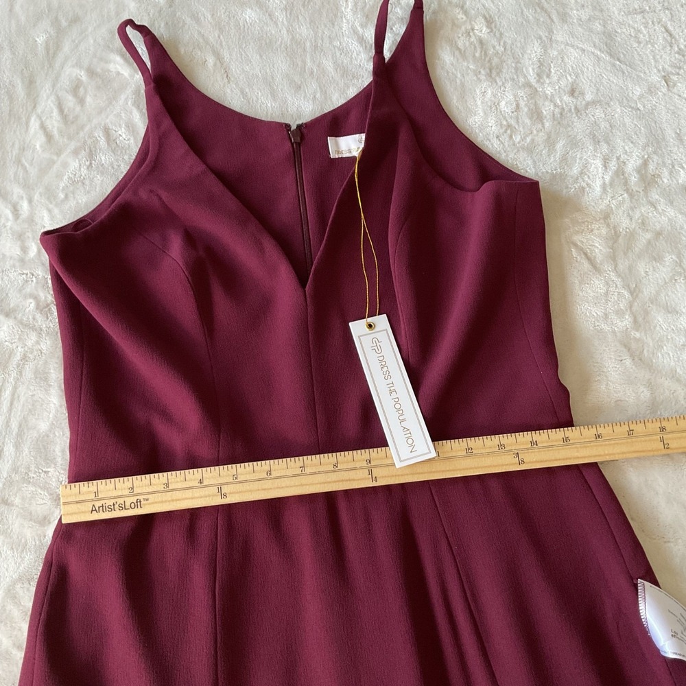 Dress The Population Iris Slit Crepe Gown Side Slit Burgundy LARGE NWT - Picture 12 of 14